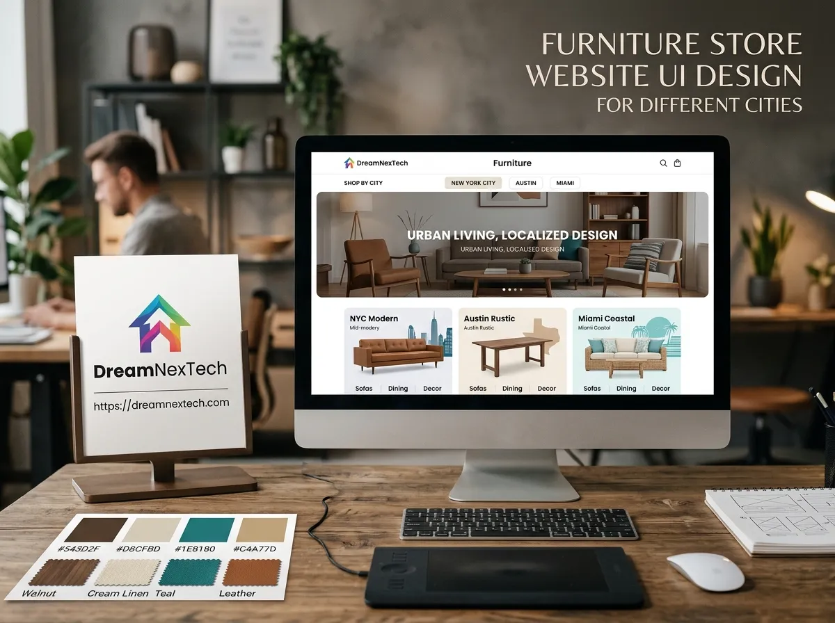 Furniture Store Website UI Design for Different Cities